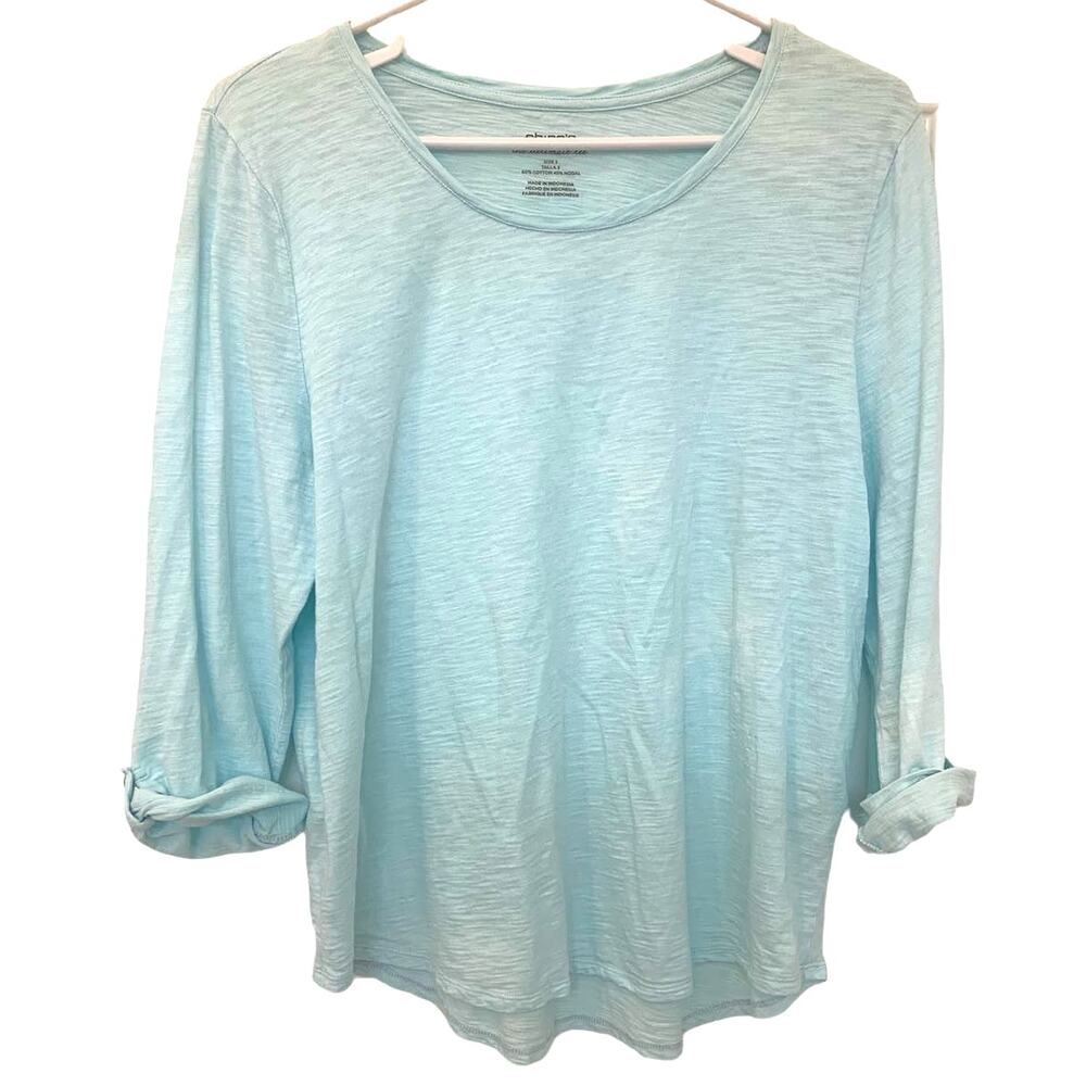 Chico's Ultimate Tee 3 US XL16 Blue Top Soft Beachy Roll Tab Coastal Chic